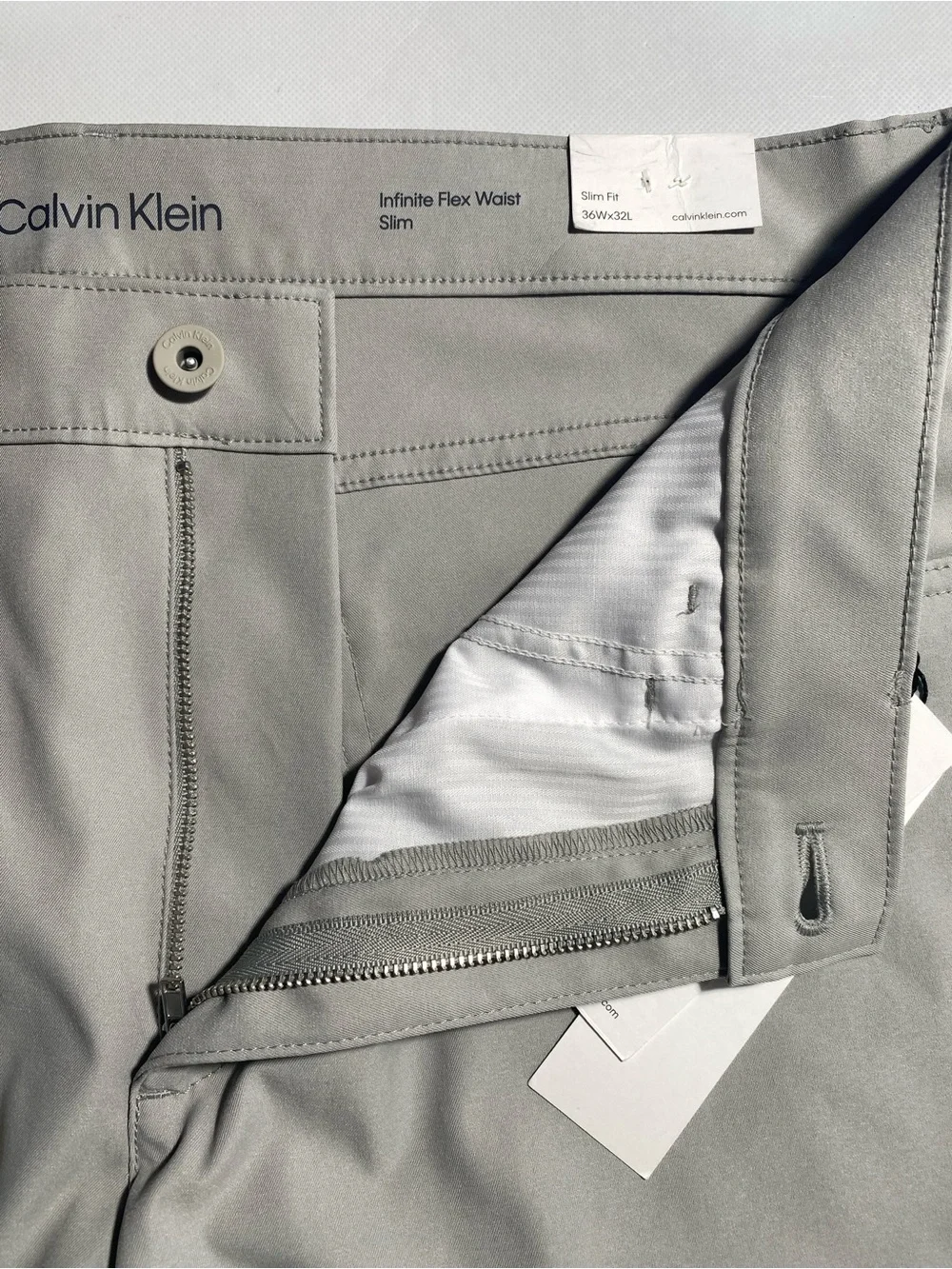 NEW 36 x 32 Mens Calvin Klein Slim Fit Pants Flat Front Flex Waist Polyester $79